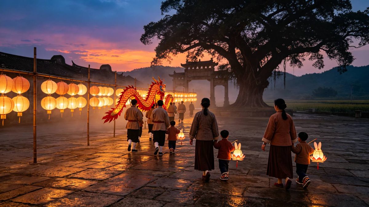 古代岭南元宵灯街：张灯、舞龙、提灯出游走百病的夜景